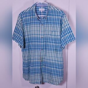 Free Assembly Mens Plaid Button Down 100% Cotton Size XL Shirt Blue Green Office